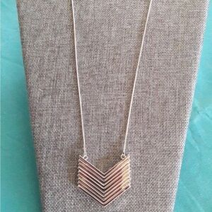 Chevron silver tone long necklace, 34 in long